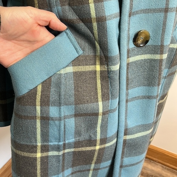 Vtg Plaid Reversible Women's Medium Trench Coat Robin Egg Blue Rockabilly Retro - Picture 8 of 15